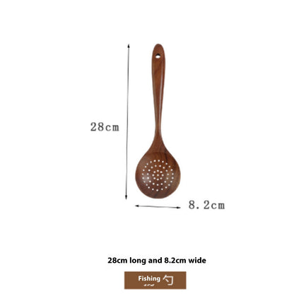 Thailand Teak Natural Wood Tableware Spoon Ladle Turner Long Rice Colander Soup Skimmer Cooking Spoons Scoop Kitchen Tool Set